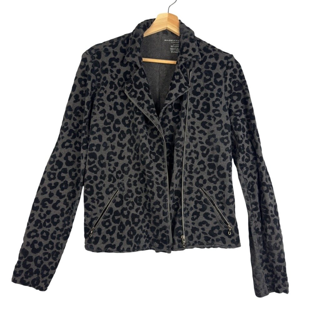 Majestic Filatures Jacket Women's Long sleeve Size 3 Zip Up Gray Leopard print